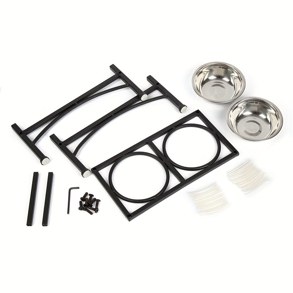 Stabiler Halter aus Eisen für Hundenäpfe und 2 Näpfe aus Edelstahl